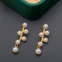 Brass Drop Earring, with Plastic Pearl, Round, gold color plated, vintage & fashion jewelry & for woman, white [