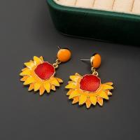 Brass Drop Earring, Sunflower, gold color plated, vintage & fashion jewelry & for woman & enamel, mixed colors [