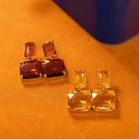 Brass Drop Earring, with Crystal, Square, gold color plated, vintage & fashion jewelry & for woman & faceted [