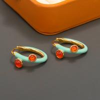 Brass Hoop Earring, with Resin, Donut, gold color plated, vintage & fashion jewelry & for woman & enamel, light blue [