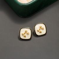 Brass Stud Earring, Square, gold color plated, vintage & fashion jewelry & for woman & enamel, mixed colors [