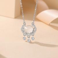 Cubic Zircon Micro Pave Sterling Silver Necklace, 925 Sterling Silver, with Chalcedony, with 1.97inch extender chain, plated, fashion jewelry & micro pave cubic zirconia & for woman Approx 15.74 Inch [