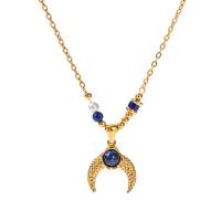 Gemstone Necklaces, 304 Stainless Steel, with Lapis Lazuli & Plastic Pearl, with 2.17inch extender chain, 18K gold plated, fashion jewelry & for woman, 20mm Approx 14.76 Inch 