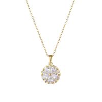 Cubic Zirconia Stainless Steel Necklace, 304 Stainless Steel, with 1.97inch extender chain, Vacuum Plating, fashion jewelry & micro pave cubic zirconia & for woman, golden Approx 15.75 Inch [