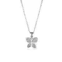 Titanium Steel Jewelry Necklace, Butterfly, fashion jewelry & micro pave cubic zirconia & for woman, silver color Approx 15.75 Inch [