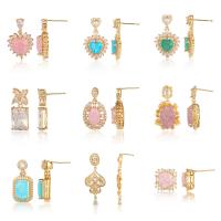 Cubic Zirconia Micro Pave Brass Earring, gold color plated & micro pave cubic zirconia [