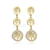 Cubic Zirconia Micro Pave Brass Earring, Titanium Steel, Tree, plated & micro pave cubic zirconia & for woman, gold 