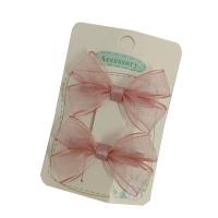 Alligator Hair Clip, Spun Silk, with Iron, Bowknot, 2 pieces & for children, pink, 60mm [