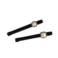Alligator Hair Clip, Polyester and Cotton, with Plastic Pearl & Iron & for woman, black, 80mm 