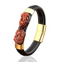 PU Leather Cord Bracelets, with Tiger Eye & 304 Stainless Steel, plated, Unisex Approx 21 cm 
