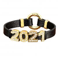 PU Leather Cord Bracelets, with 304 Stainless Steel, plated, Unisex & micro pave cubic zirconia, black Approx 21 [