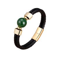 PU Leather Cord Bracelets, with Gemstone & 304 Stainless Steel, plated, Unisex Approx 21 cm [