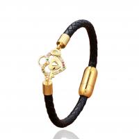 PU Leather Cord Bracelets, plated, Unisex & micro pave cubic zirconia, black Approx 21 cm 