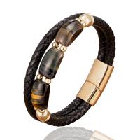 PU Leather Cord Bracelets, with Gemstone & 304 Stainless Steel, plated, Unisex Approx 21 cm [