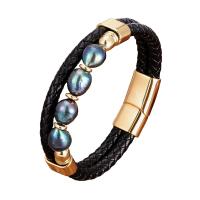 PU Leather Cord Bracelets, with Gemstone & 304 Stainless Steel, plated, Unisex black Approx 21 cm 
