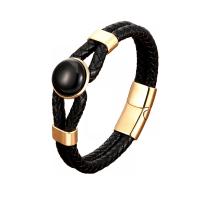PU Leather Cord Bracelets, with Gemstone, plated, Unisex black Approx 21 cm 