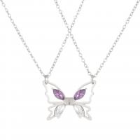 Couple Zinc Alloy Necklace, with 5CM extender chain, Butterfly, plated, micro pave cubic zirconia & for woman Approx 47CM 