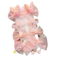 Children Hair Clip, Organza, with Plastic Pearl, 8 pieces & Girl & bowknot design 40-60mm 