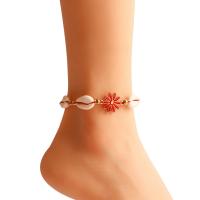 Fashion Jewelry Anklet, Zinc Alloy, with Polyester Cord & Shell, Flower, gold color plated, Bohemian style & for woman & enamel Approx 17.3 Inch 