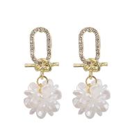 Resin Zinc Alloy Earring, with Resin, Flower, gold color plated, for woman & with rhinestone [