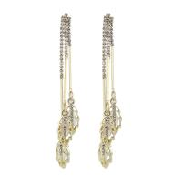 Zinc Alloy Rhinestone Drop Earring, with Resin, Leaf, gold color plated, for woman & with rhinestone 