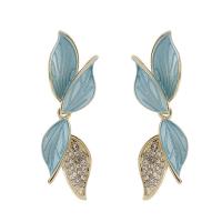 Zinc Alloy Rhinestone Drop Earring, Leaf, gold color plated, for woman & enamel & with rhinestone 