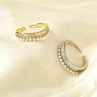 Cubic Zirconia Micro Pave Brass Finger Ring, with Shell Pearl, fashion jewelry & micro pave cubic zirconia & for woman 17mm 