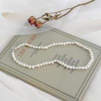 Freshwater Pearl Brass Necklace, with Brass, fashion jewelry & for woman, white, 6-7mm 