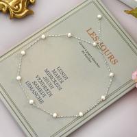 Freshwater Pearl Brass Necklace, with Brass, with 4cm extender chain, fashion jewelry & for woman, white, 5-5.5mm Approx 39 cm 