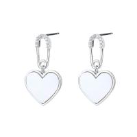 Cubic Zirconia Micro Pave Sterling Silver Earring, 925 Sterling Silver, Heart, plated, fashion jewelry & micro pave cubic zirconia & for woman 