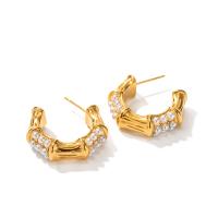 Edelstahl Stud Ohrring, 304 Edelstahl, mit Kunststoff Perlen, 18K vergoldet, Modeschmuck & für Frau, goldfarben, 25.9x8mm, verkauft von Paar