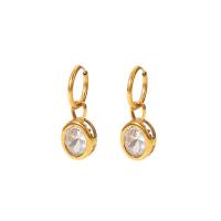 Stainless Steel Drop Earring, 304 Stainless Steel, 18K gold plated, fashion jewelry & micro pave cubic zirconia & for woman, golden 