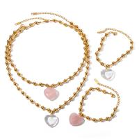 Fashion Stainless Steel Jewelry Sets, 304 Stainless Steel, with Crystal, Heart, 18K gold plated, fashion jewelry & for woman, 22.5mm Approx 11.22 Inch, Approx 6.69 Inch 