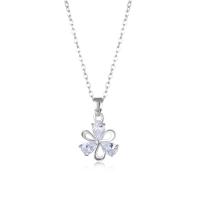 Cubic Zirconia Stainless Steel Necklace, 304 Stainless Steel, with Cubic Zirconia & Brass, with 1.97inch extender chain, Flower, fashion jewelry & for woman Approx 15.75 Inch 