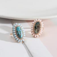 Turquoise Finger Ring, Zinc Alloy, with turquoise & Abalone Shell, fashion jewelry & for woman 