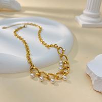 Stainless Steel Jewelry Necklace, 304 Stainless Steel, with Plastic Pearl, with 60mm extender chain, handmade, fashion jewelry & for woman, gold Approx 395 mm 