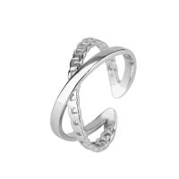 Sterling Silver Finger Ring, 925 Sterling Silver, platinum plated, adjustable & for woman & with rhinestone & hollow, 8mm 