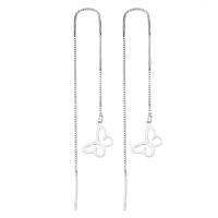 Sterling Silver Thread Through Earrings, 925 Sterling Silver, Butterfly, platinum plated, for woman & hollow 