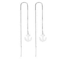 Sterling Silver Thread Through Earrings, 925 Sterling Silver, Anchor, platinum plated, fashion jewelry & for woman 