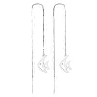 Sterling Silver Thread Through Earrings, 925 Sterling Silver, Fish, platinum plated, fashion jewelry & for woman & hollow 