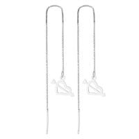 Sterling Silver Thread Through Earrings, 925 Sterling Silver, Heart, platinum plated, fashion jewelry & for woman & hollow 