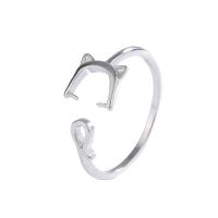 925 Sterling Silver Interchangeable Bead Ring, Cat, platinum plated, DIY & adjustable 