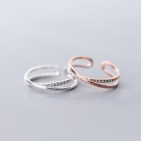 925 Sterling Silver Cuff Finger Ring, plated, Korean style & adjustable & for woman & with rhinestone 4.5mm, 1.4mm, US Ring 
