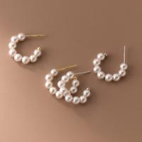 925 Sterling Silver Stud Earring, with Plastic Pearl, plated, fashion jewelry & for woman 17mm 