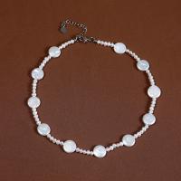 Natural Freshwater Pearl Necklace, with 5cm extender chain, Flat Round, fashion jewelry & for woman, white, 3-4mm,11-12mm Approx 34 cm 