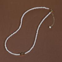 Freshwater Pearl Brass Necklace, with Brass, with 5cm extender chain, 18K gold plated, fashion jewelry & for woman, white, 3-4mm Approx 38 cm 