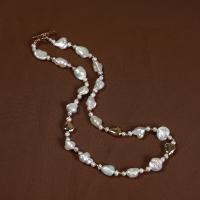Freshwater Pearl Brass Necklace, with Brass, 18K gold plated, fashion jewelry & for woman, white, 3-4mm,7-10mm Approx 42 cm 