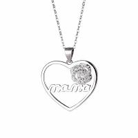 Cubic Zircon Micro Pave Sterling Silver Necklace, 925 Sterling Silver, with 1.18inch extender chain, Heart, fashion jewelry & micro pave cubic zirconia & for woman Approx 16.53 Inch 