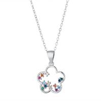 Cubic Zircon Micro Pave Sterling Silver Necklace, 925 Sterling Silver, with 1.18inch extender chain, Flower, fashion jewelry & micro pave cubic zirconia & for woman Approx 16.53 Inch 
