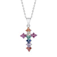 Cubic Zircon Micro Pave Sterling Silver Necklace, 925 Sterling Silver, with 1.18inch extender chain, Cross, fashion jewelry & micro pave cubic zirconia & for woman Approx 16.53 Inch 